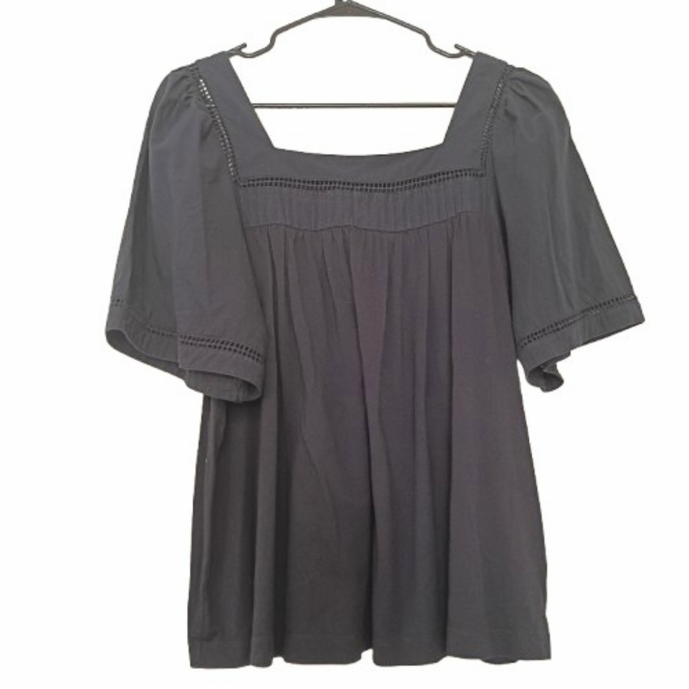 Elie Tahari Blue Eyelet Derail Puff Short Sleeve Flowy Modal Cotton Top M - Picture 14 of 14